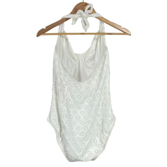 Kate Spade New York NWT Eyelet Halter Underwire One-Piece Swimsuit White Size L - Picture 5 of 11